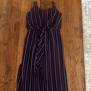 Monteau Navy Maxi Dress with Red & White Stripes